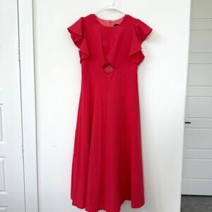 Maison Tara Red Ruffle Sleeve Maxi Dress Size 6 Cutout Feminine Date Night Chic